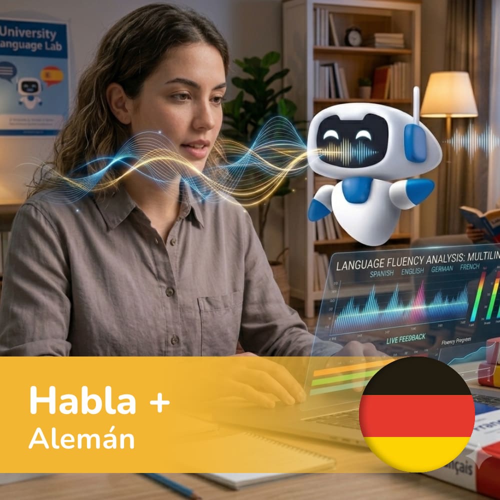 es un espacio de práctica conversacional con IA, diseñado para ayudarte a mejorar tu fluidez, vocabulario y confianza en el idioma. Conversa con un asistente virtual adaptado a tu nivel, practica situaciones reales y sigue avanzando a tu ritmo, cuando quieras y desde donde quieras